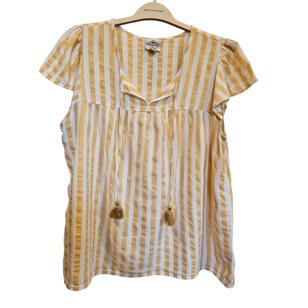 St. John's Bay Striped Tunic Top Butter Yellow White PXL Casual‎ Boho